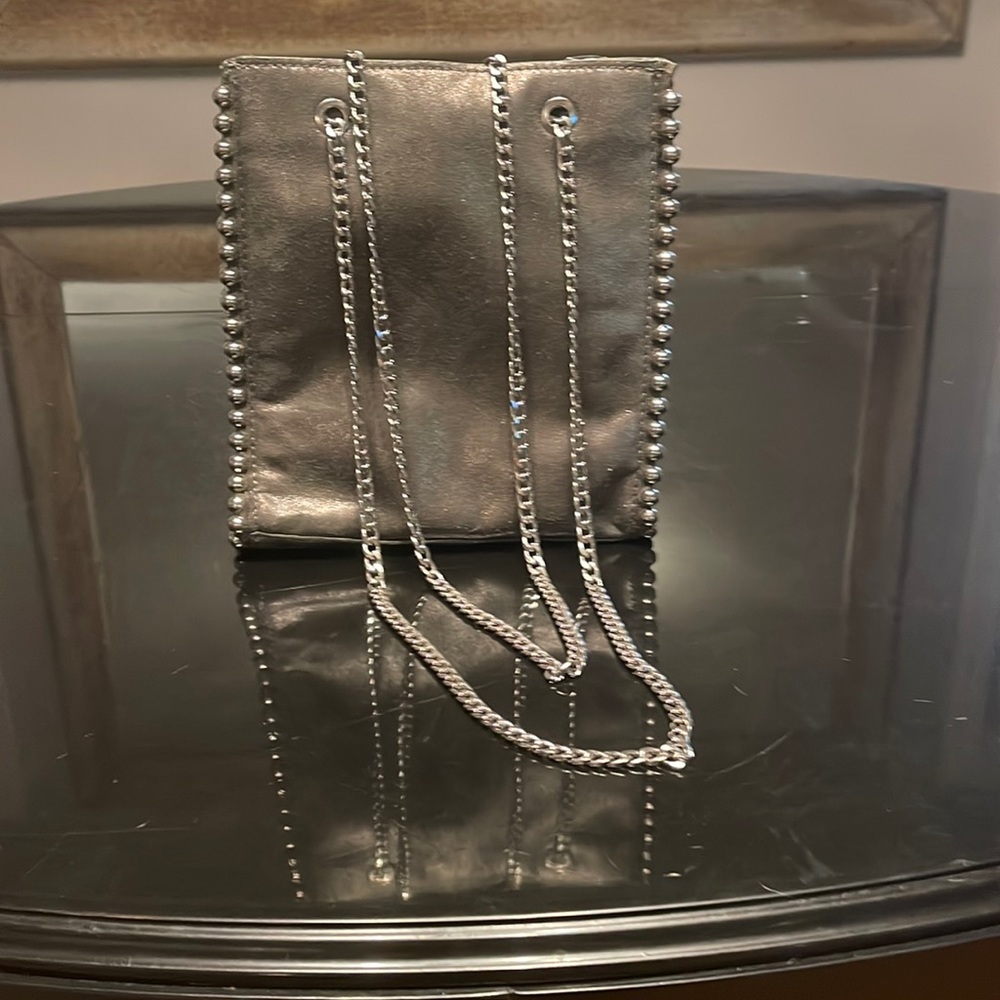 Zara Woman gunmetal ball and chain leather purse.